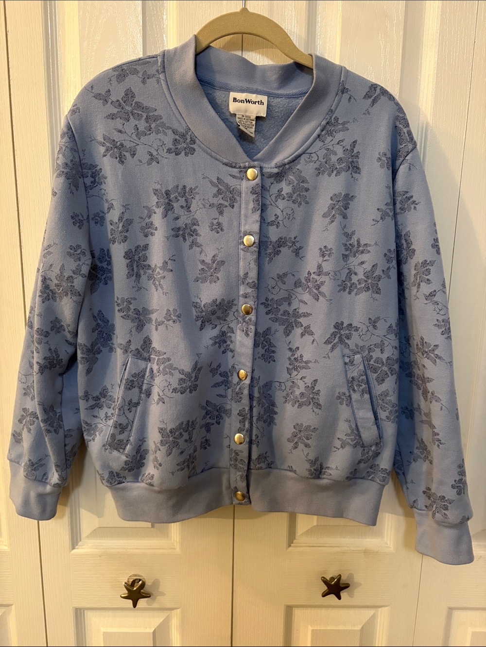 BonWorth Dusty Blue Floral Snap-Front Cardigan